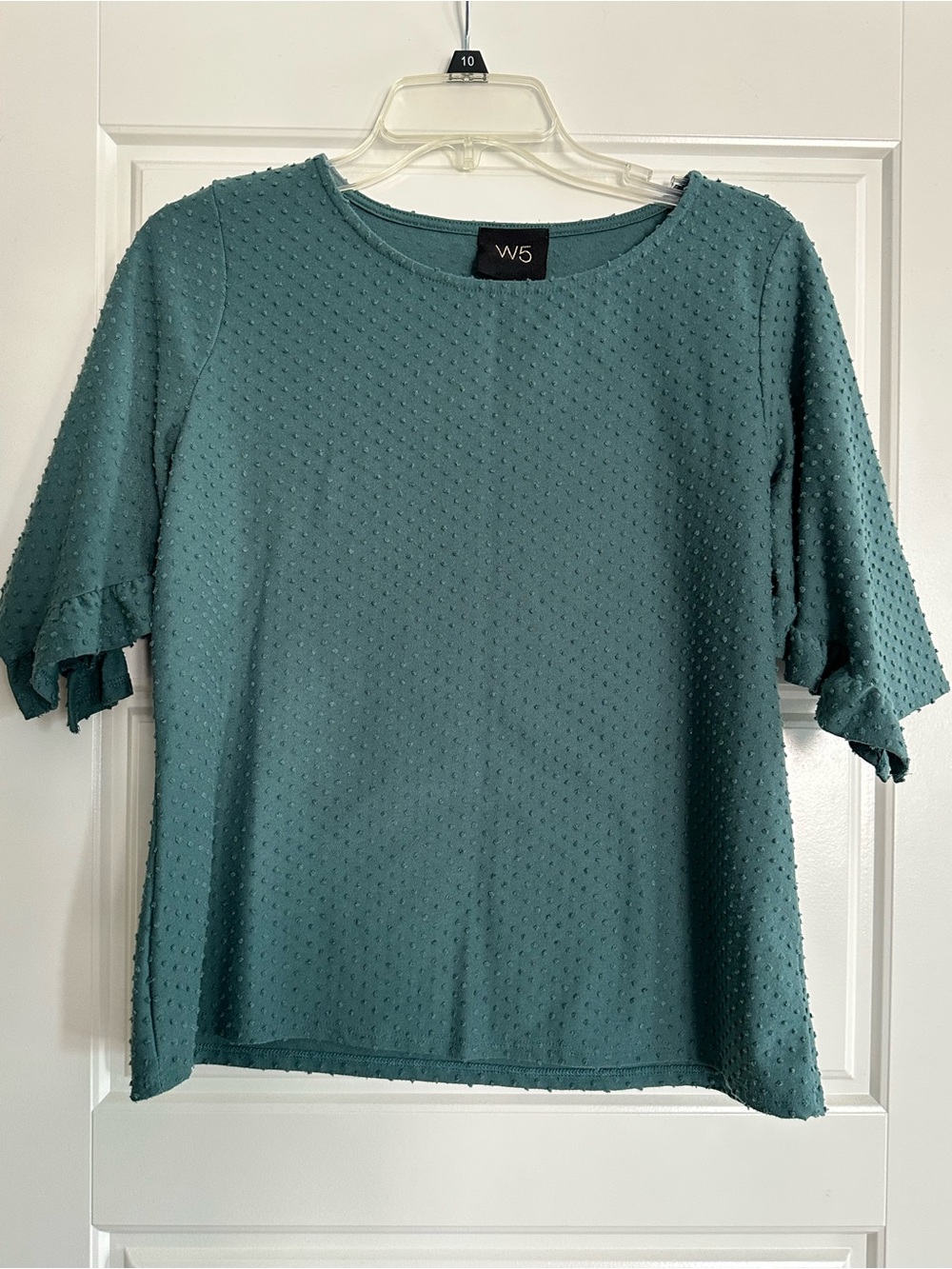 W5 Teal Textured Dot Short Sleeve Blouse
